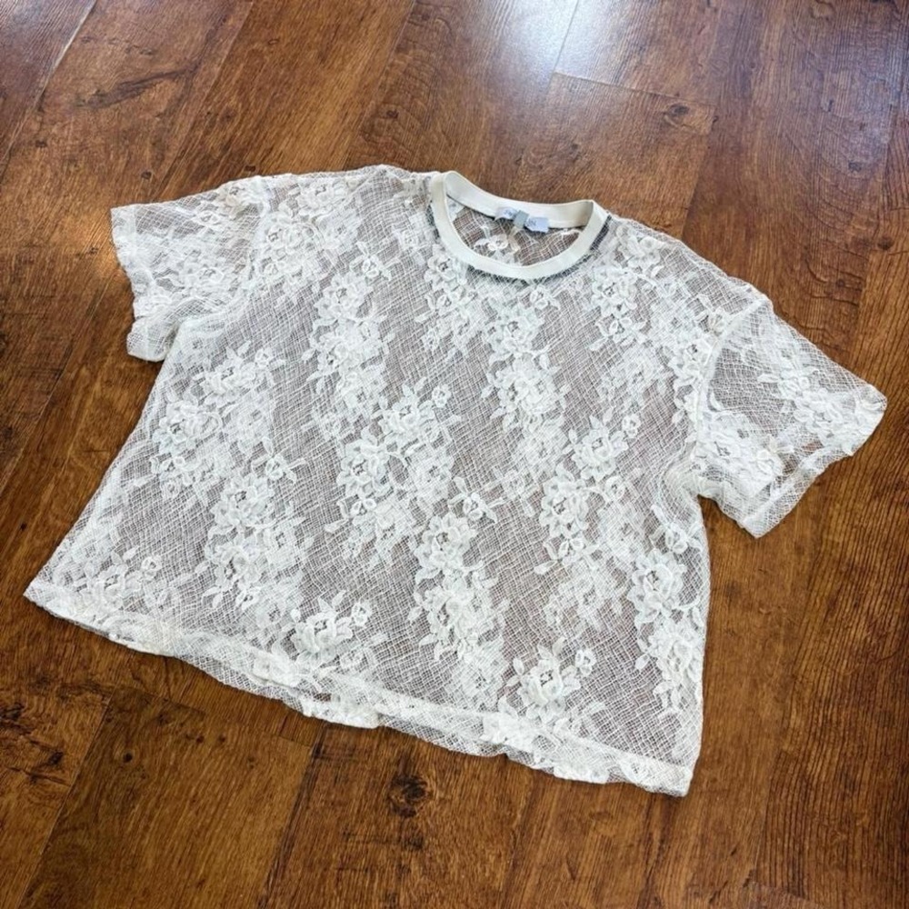 white sheer floral lace top from Sweet Rain, fairy sheer, overlay vibes